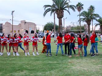 Cheerleaders and ASB students participating in activity 